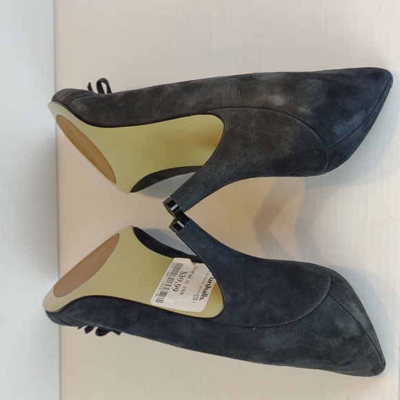 Enzo Angiolini Gray Suede "Sweetpea" Ruffled Ruched Vamp Bow Pointy Toe Heel NWT - Picture 11 of 13